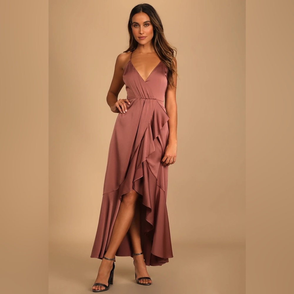 Lulus Enchanted Moments Mauve Pink Satin Ruffled High-Low Dress XXL